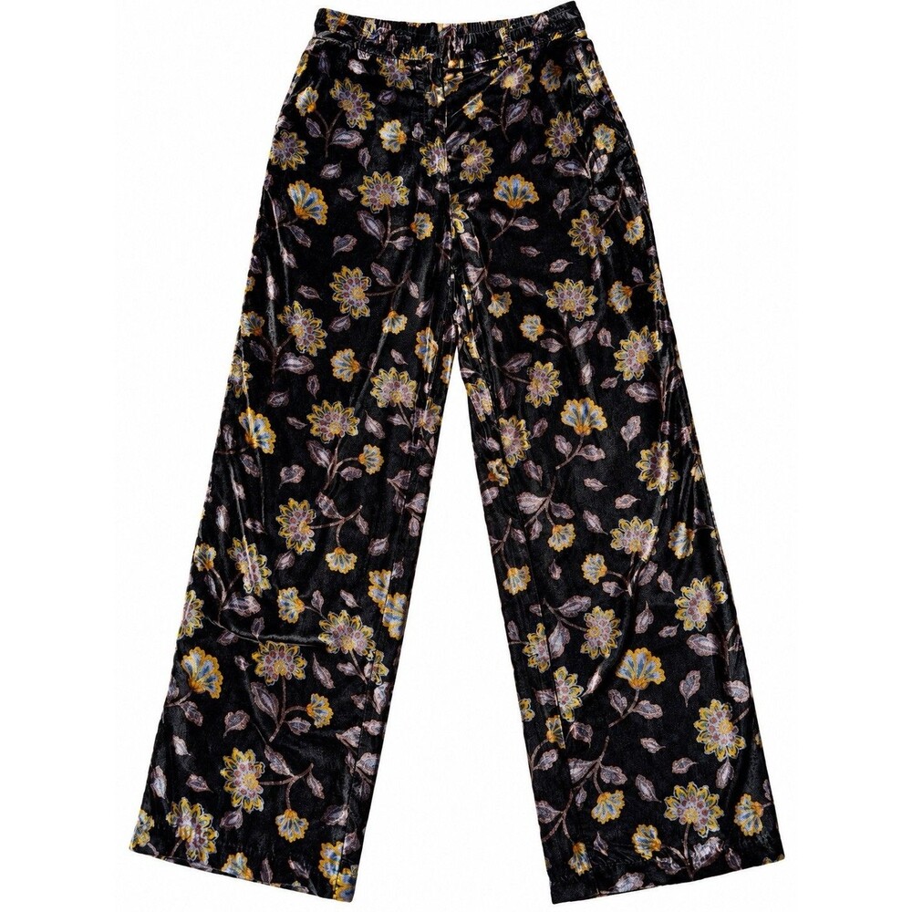 Rachel Zoe Black Gold Floral Velvet Wide Leg Pants Size 6 Boho Maximalist